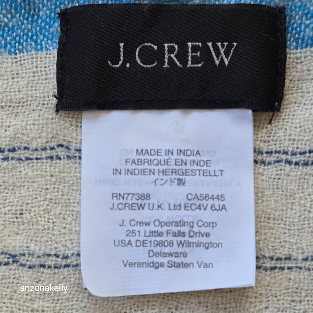 J. Crew Wool Scarf Lightweight White with Blue Stripes - Picture 9 of 13